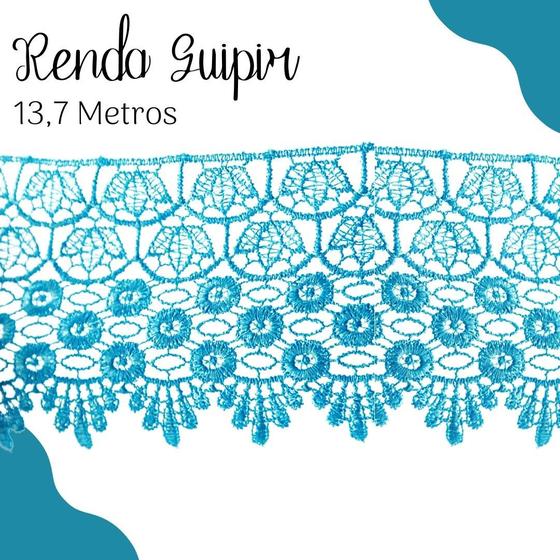 Imagem de Renda Guipír Azul Turquesa - Rolo Com 13,7 Metros - Chl185 - Nybc