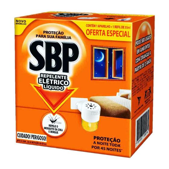 Imagem de Repelente Elétrico Liquido Sbp 45 Noites Aparelho Refil 35Ml