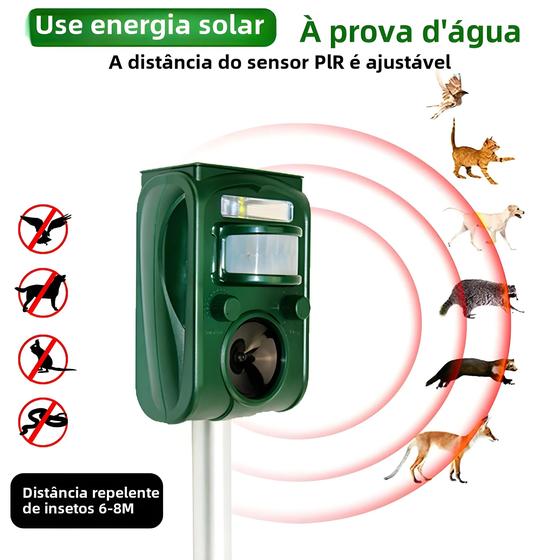 Imagem de Repelente Ultrassônico Solar Ajustável Para Insetos Com Sensor PIR Para Pragas De Jardim, Distância
