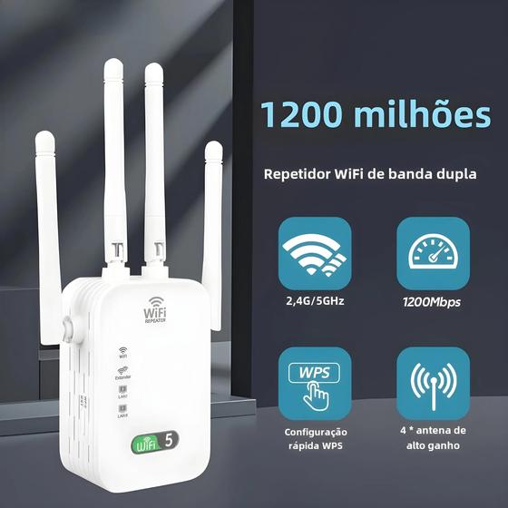 Imagem de Repetidor de Sinal Wi-Fi Dual Band 1200Mbps - 2.4G e 5GHz