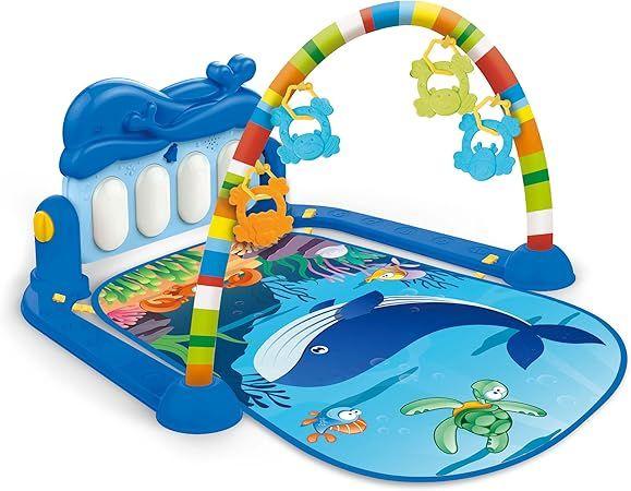 Imagem de Replay Kids Tapete de Atividades com Piano Musical Joy Mar, Arco de Brinquedos Interativos, Desenhos e Formas em Cores Vibrantes, Azul