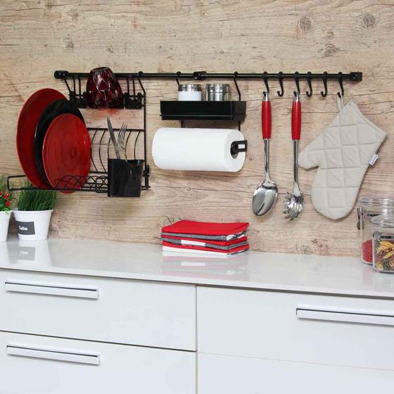 Requinte Kit D Master E Organizador Aramado P/ Parede De Cozinha Preto Menor preço em Requinte Kit D Master E Organizador Aramado P/ Parede De Cozinha Preto