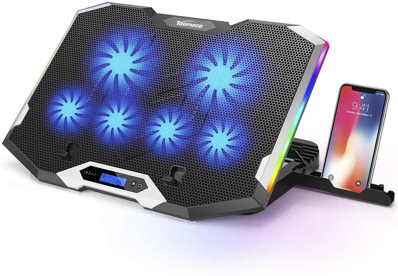 Imagem de Resfriador Gamer para Laptops 11-17, com 6 Ventoinhas, 7 Modos RGB e Ajuste de Altura
