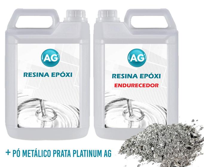 Imagem de Resina Epóxi 1Kg + Pó Metálico Prata Platinum Ag Media Espes