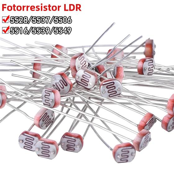 Imagem de Resistores Sensíveis à Luz (LDR) - Kit com 50 Peças (GL5528, 5537, 5506, 5516, 5539, 5549) para Arduino