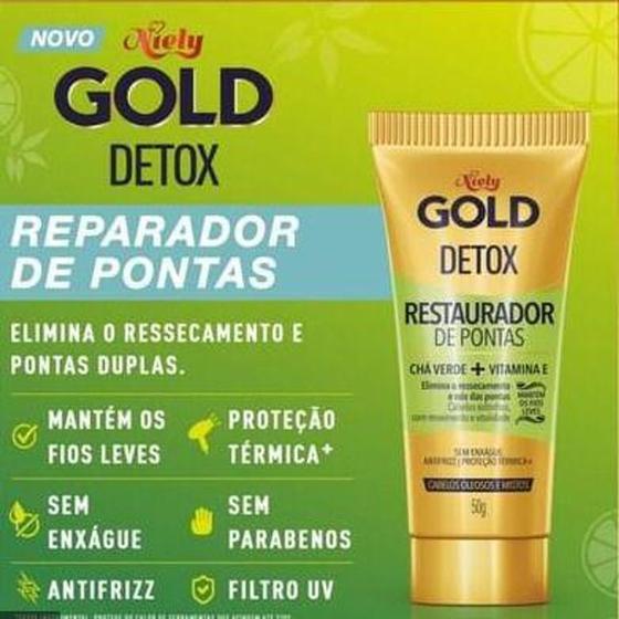 Imagem de Restaurador de pontas Finalizador cha verde + vitamina E Niely Gold Detox 50G