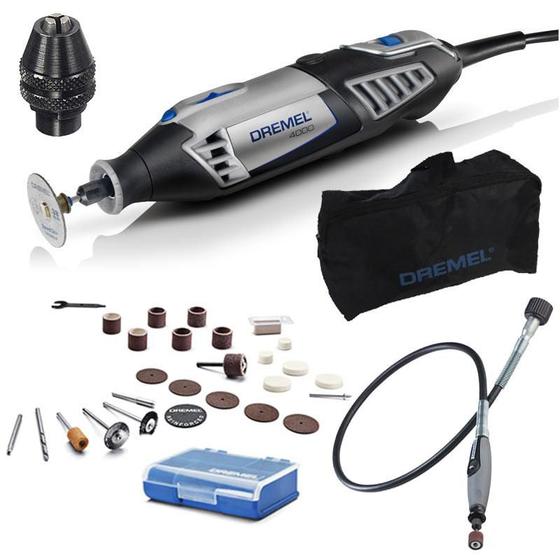 Imagem de Retífica Dremel 4000 Profissional 175W com 26 Acessórios e Bolsa + Mandril + Eixo Flexível DREMEL