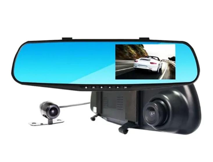 Imagem de Retrovisor Automotivo com Câmera de Ré e Frontal Tela 4.3 + DVR - Knup