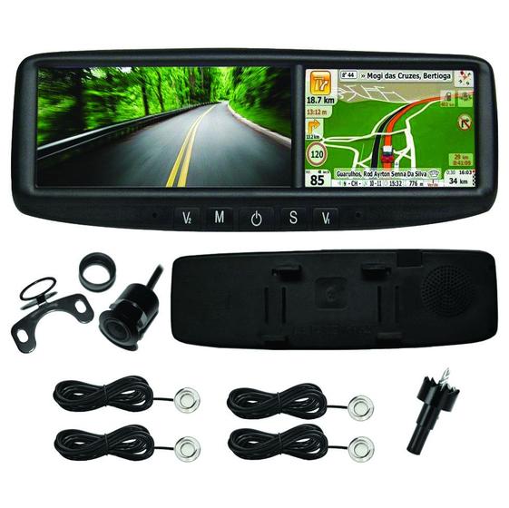 Imagem de Retrovisor Com Gps E Camera De Re Orbe Visor 4,3 Polegadas E Com Sensor De Estacionamento De 4 Pontos Cor Prata