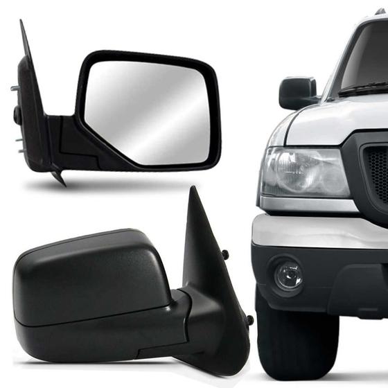 Imagem de Retrovisor Ford Ranger 2005 2006 2007 2008 2009 Manual Preto com Capa Sem Controle