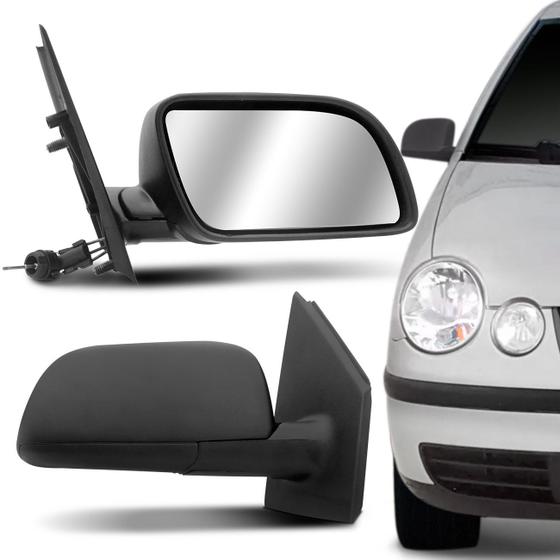 Imagem de Retrovisor Manual Polo 2002 2003 2004 2005 2006 2007 2008 2009 2010 2011 Preto com Controle