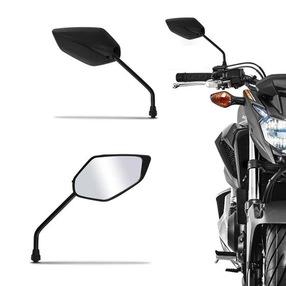 Imagem de Retrovisor Moto Modelo Fazer 2015 Rosca Universal Honda Preto Haste Em Aço Par - AWA