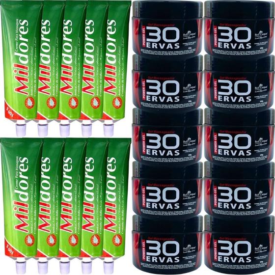 Imagem de Revenda Atacado 10 Gel 30 Ervas Power 300g + 10 Creme Para Massagem Mil Dores 100g
