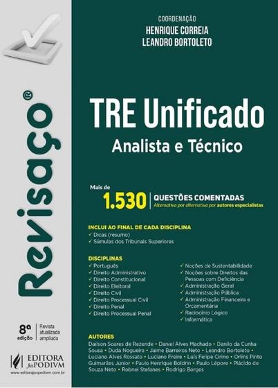 Imagem de Revisaço. Analista e Técnico do TRE Unificado. Mais de 1.530 Questões Comentadas - 8ª Edição (2024)