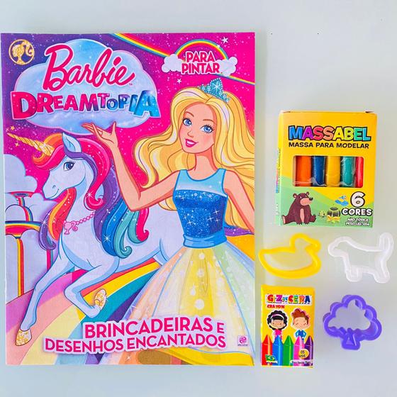 Imagem de Revista Barbie Colorir pintar Giz De Cera e Massinha Kit Lembrancinhas aniversario