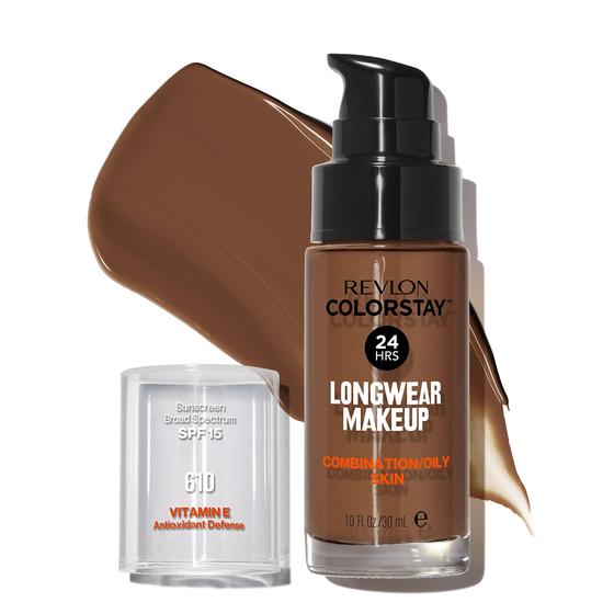 Imagem de Revlon ColorStay Liquid Foundation Makeup para pele combinada/oleosa FPS 15, cobertura média total de longa duração com acabamento fosco, café expresso (610), 1,0 oz