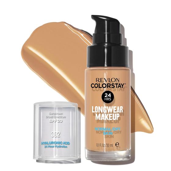 Imagem de REVLON ColorStay Maquiagem para Pele Normal/Seca SPF 20, Longwear Liquid Foundation, com cobertura média-completa, acabamento natural, livre de óleo, 392 sun bege, 1.0 oz