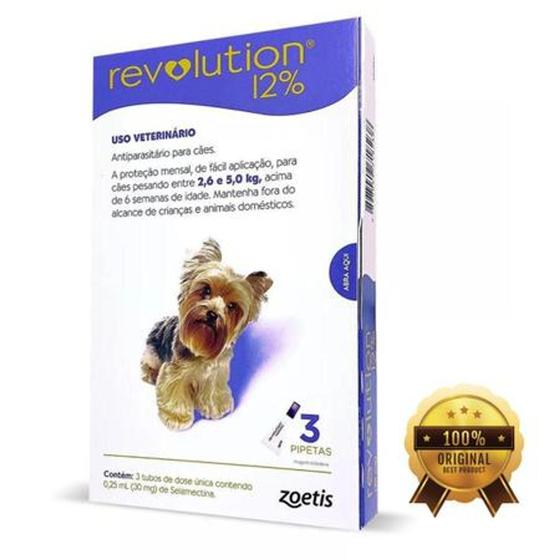 Imagem de Revolution Zoetis 12% 0.25ml para Cães 2,6Kg a 5kg Com 3 pipetas