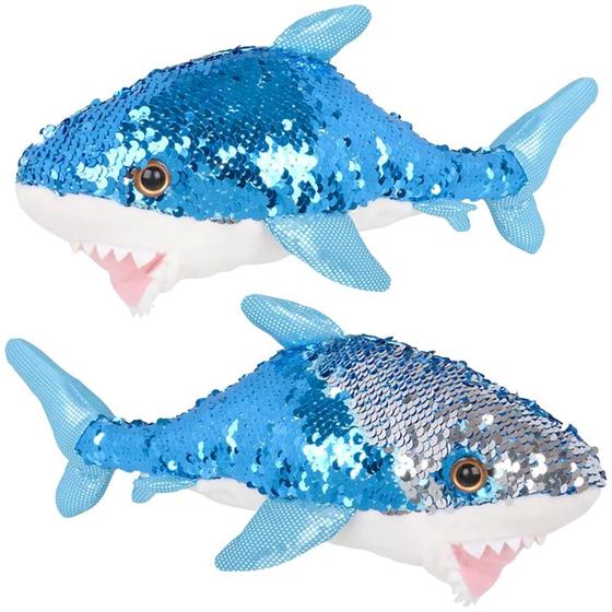 Imagem de Rhode Island Novelty 10" Grande Tubarão Branco de Pelúcia com Sequins