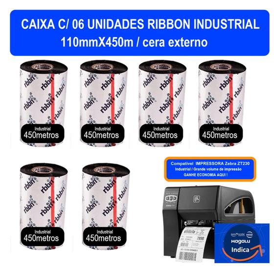 Imagem de RIBBON INDUSTRIAL 110mmX450m CAIXA INDUSTRIAL C/ 06 UNIDADES ROLOS