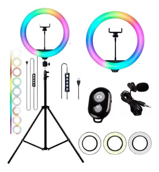 Imagem de Ring Light 10 Polegadas 26Cm Luz Colorida +Tripé 2M Tiktok