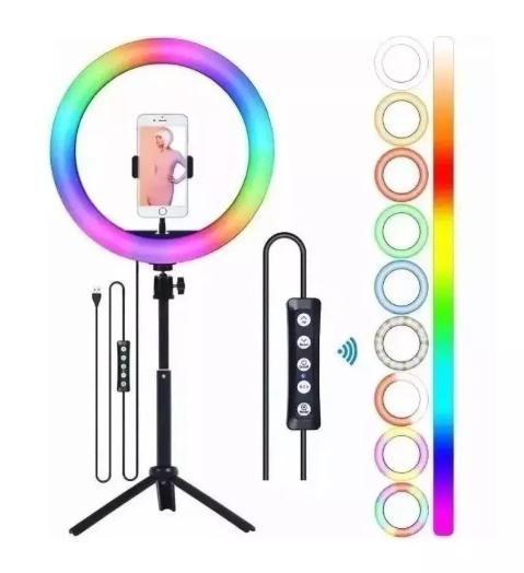 Ring Light 10 RGB com Tripé 2.1m Iluminador Colorido Imagem de Ring Light 10 RGB com Tripé 2.1m Iluminador Colorido