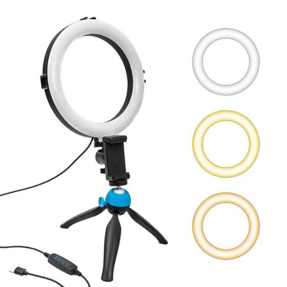 Ring Light 20cm/6 Polegadas quente frio+ Tripé De Mesa + Suporte Celular - Xzhang Imagem de Ring Light 20cm/6 Polegadas quente frio+ Tripé De Mesa + Suporte Celular