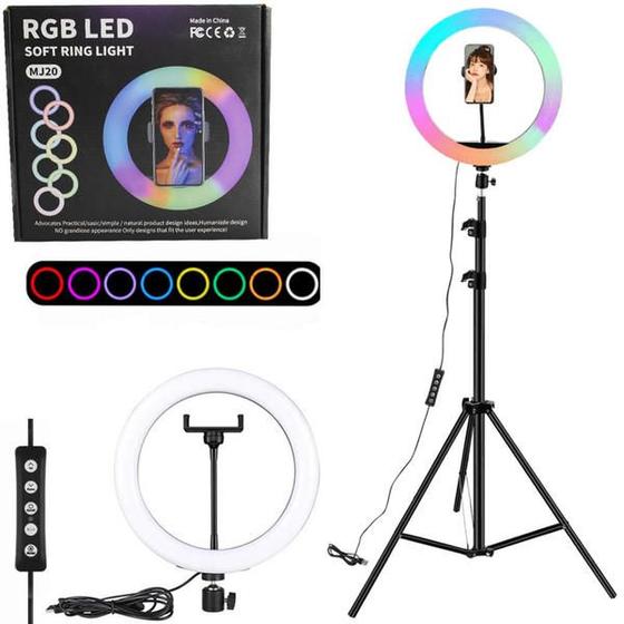 Imagem de Ring Light 8 Polegada Led Rgb Tripé 2 Metros Colorido MJ20