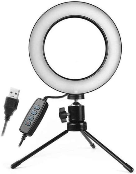 Imagem de Ring Light Anel De Selfie Iluminador Luz Led Tripé Mesa 16cm 6 Polegadas