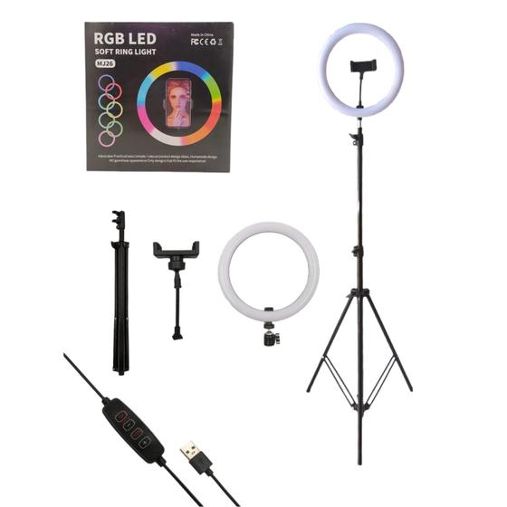 Imagem de Ring Light Colorido Iluminador Led 14 Polegada 36cm + Tripé 1,10m