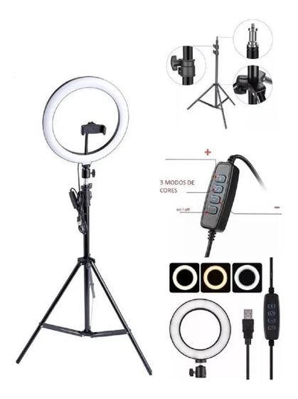 Ring Light Completo Iluminador Portátil 26cm + Tripé 2m original Menor preço em Ring Light Completo Iluminador Portátil 26cm + Tripé 2m original