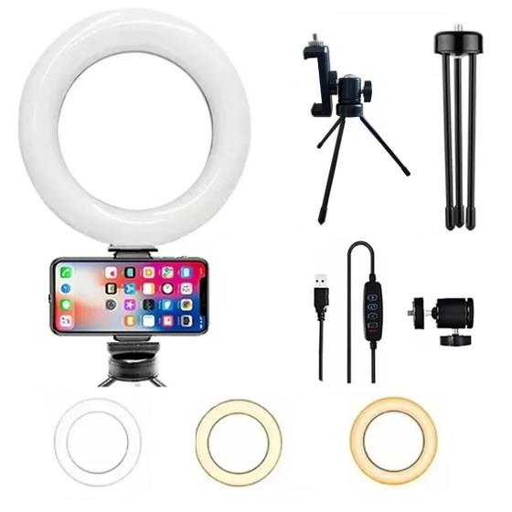 Ring Light Completo Iluminador Portátil Tripé Suporte Phone Menor preço em Ring Light Completo Iluminador Portátil Tripé Suporte Phone