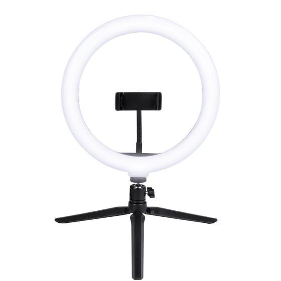 Imagem de Ring light de mesa 26cm com tripé de 20cm e suporte para celular rlm26