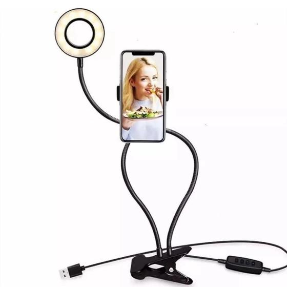 Imagem de Ring Light de Mesa com Suporte para Celular de Led Profissional com 3 Tipos de Luz