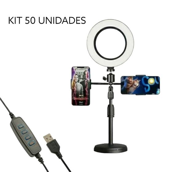 Imagem de Ring Light de Mesa Tripé Com 2 Suporte Celular Portátil Ws-868 Kit 50 Unidades