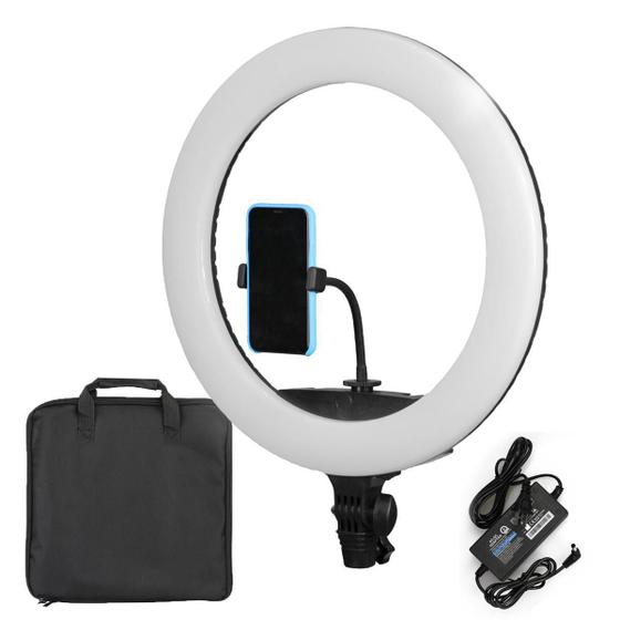 Ring Light Grande Iluminador LED 44cm + Suporte de Celular Menor preço em Ring Light Grande Iluminador LED 44cm + Suporte de Celular