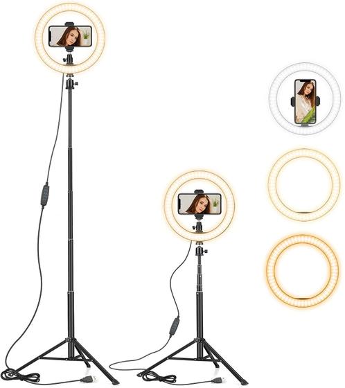 Imagem de Ring light iluminador 10" kit foto vídeo live + tripé 1,5m + mini tripé