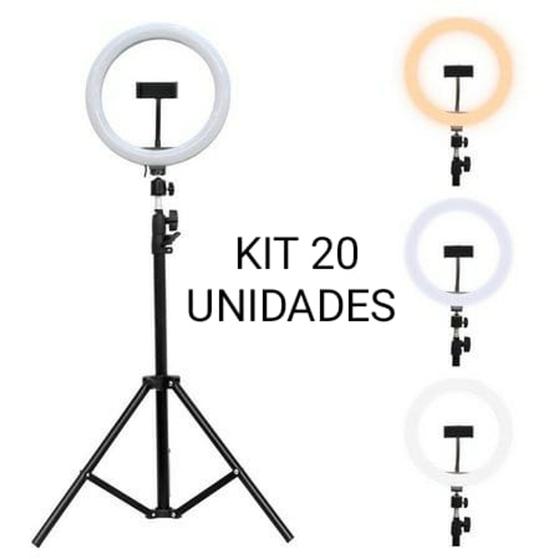 Imagem de Ring Light Iluminador 10" Polegada Com Tripé 2,10m Ajustável Profissional Kit 20 Unidades