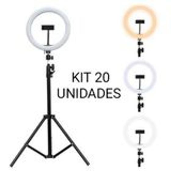 Imagem de Ring Light Iluminador 10" Polegada Com Tripé 2,10m Ajustável Profissional Kit 20 Unidades