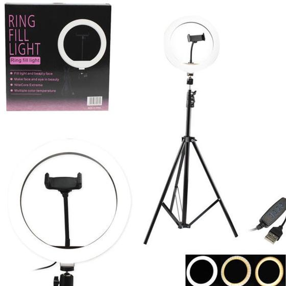 Imagem de Ring Light Iluminador 10" Polegadas Com Tripé 2,10m Ajustável Profissional Kit 2 Unidades