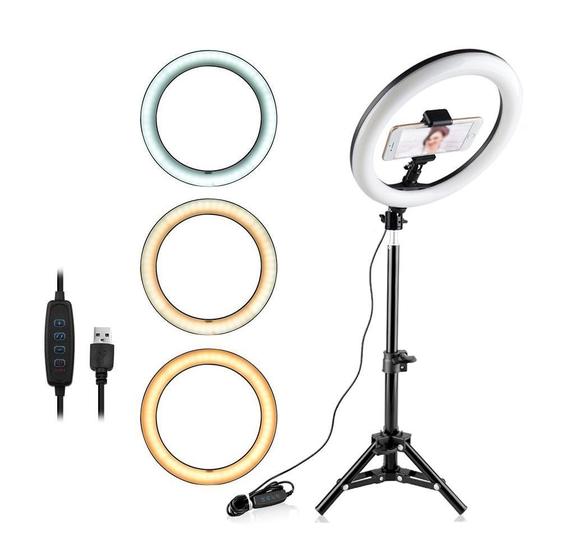 Imagem de Ring Light Iluminador 26cm Usb Led + Tripe C. Suporte P Cel