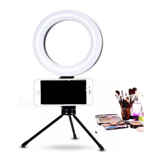 Imagem de Ring Light Iluminador Anel Luz 16cm 6 Polegadas Com Tripé e Suporte Celular