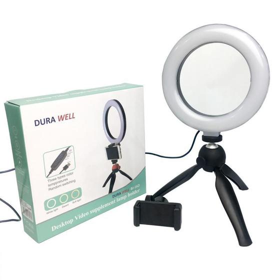 Imagem de Ring Light Iluminador Led Tripé Suporte Celular Mesa 16Cm