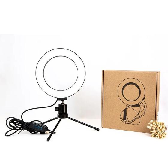 Imagem de Ring Light Iluminador Luz 16cm Com Tripé de Mesa Para Fotos e Vídeos P C/ MINI TRIPE