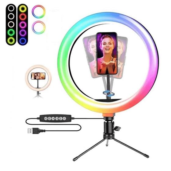 Imagem de Ring Light Led 8 Pol Mj20 Rgb 25W 20Cm Usb Tripé E Suporte