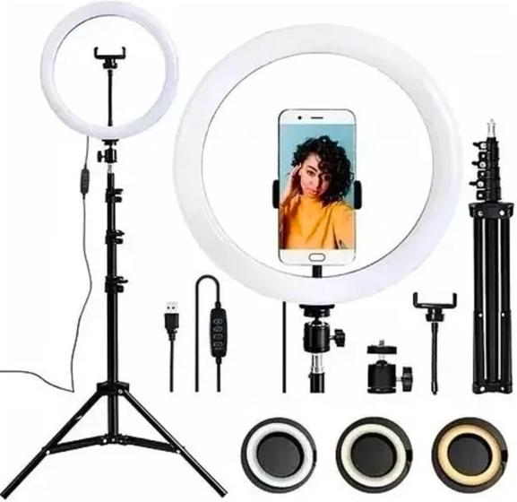 Imagem de Ring Light Led Completo Iluminador Portátil Self 13' Polegadas com Tripé 2.10m