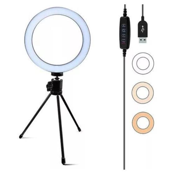 Imagem de Ring Light Led Mesa Iluminador Estúdio Tripé 6 Polegada