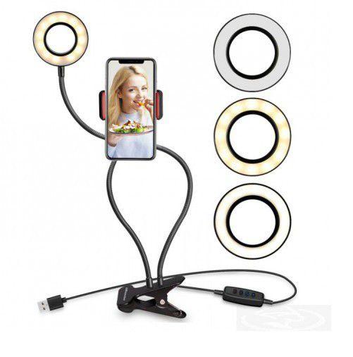 Imagem de Ring Light LED Suporte Celular Presilha 3 Tonalidades