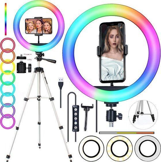 Imagem de Ring Light Luz Led Iluminador Rgb Colorido + Branco Frio Branco Quente Misto Foto Makeup Tirar Foto Vídeo Celular Tripé