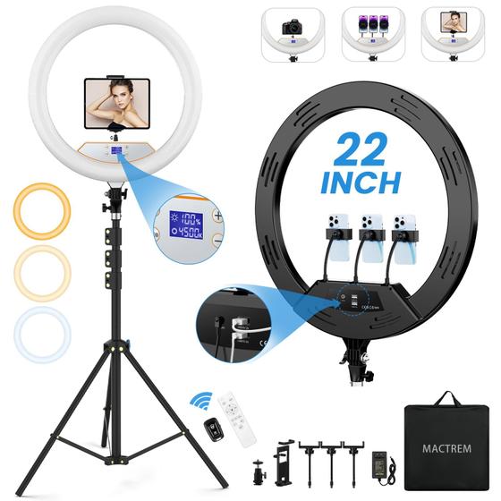 Imagem de Ring Light MACTREM 22" com suporte de tripé de 75", LED 6500K